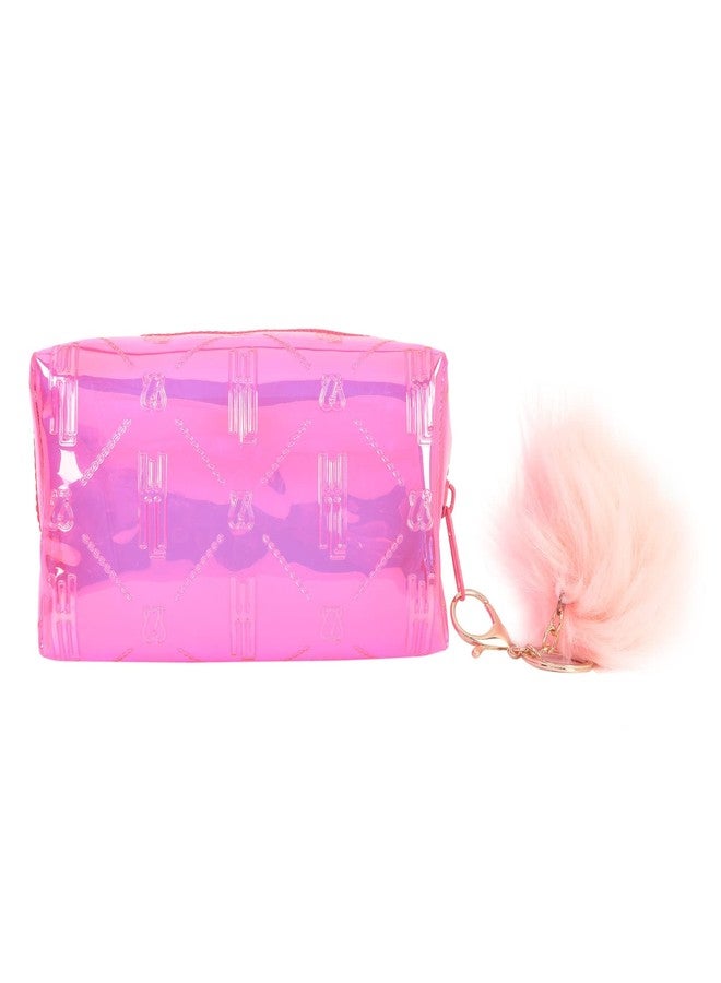 Hamster London Raver Pink Pouch with Pom Pom Travelling Cosmetic Pouch with Zipper Makeup Bag Case,Travel Toiletry Pouch - Pink - Image 4
