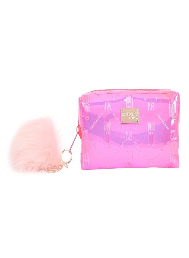 Hamster London Raver Pink Pouch with Pom Pom Travelling Cosmetic Pouch with Zipper Makeup Bag Case,Travel Toiletry Pouch - Pink - Image 2