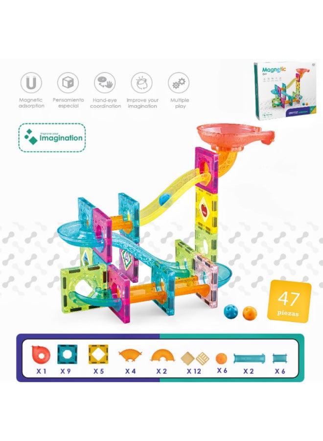 Toys DIY Color Window Magnetic Sheet Slide Ball Track Magnetic Block Block Children's Toy Gift-Color:7.5CM Track Ball 110PCS (light Version)  - Image 4