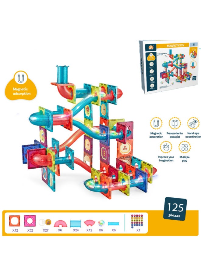 Toys DIY Color Window Magnetic Sheet Slide Ball Track Magnetic Block Block Children's Toy Gift-Color:7.5CM Track Ball 110PCS (light Version)  - Image 3