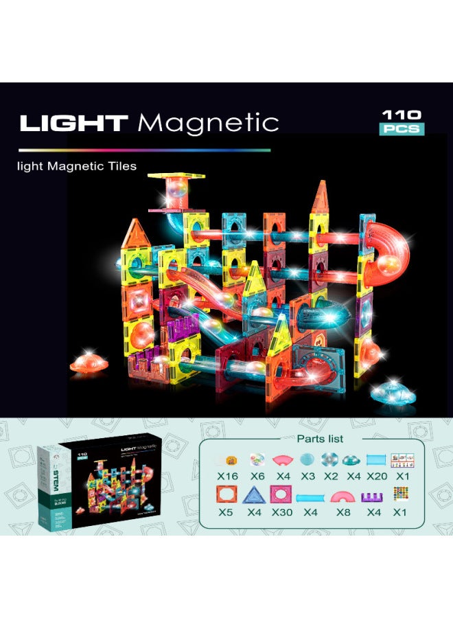 Toys DIY Color Window Magnetic Sheet Slide Ball Track Magnetic Block Block Children's Toy Gift-Color:7.5CM Track Ball 110PCS (light Version)  - Image 1