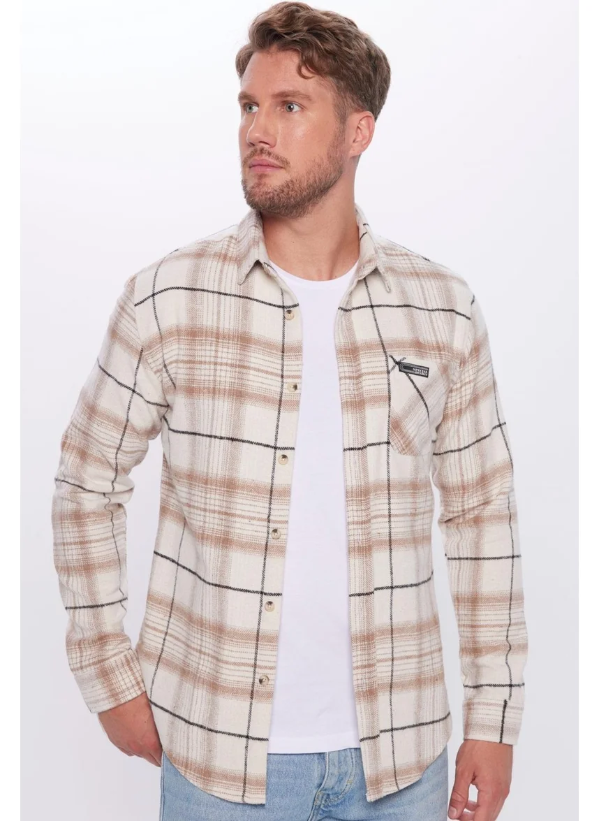 تودورس Men's Slim Fit Slim Fit Lumberjack Single Pocket Checkered Winter Shirt