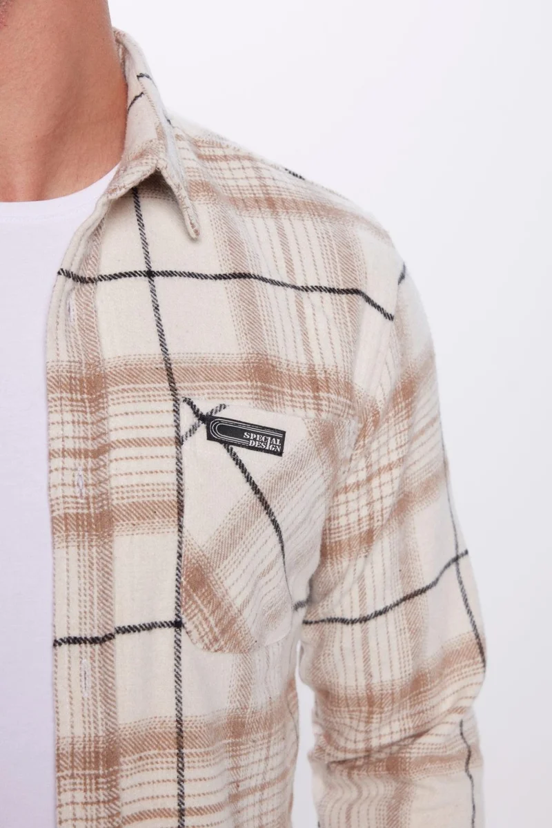 Tudors Men's Slim Fit Slim Fit Lumberjack Single Pocket Checkered Winter Shirt