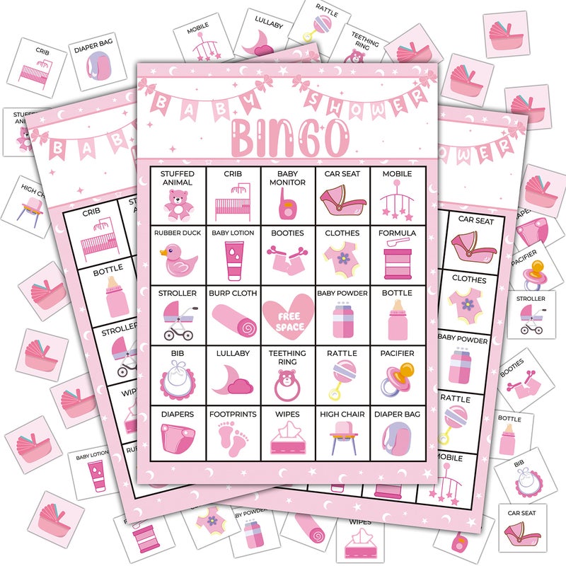 Disfuco Pink Shower Party Bingo Cards Shower Bingo Game Shower Party Games for Adults Gender Reveal Party Games Favors Supplies Decorations 24 Players Bingo Game A03 - Image 3
