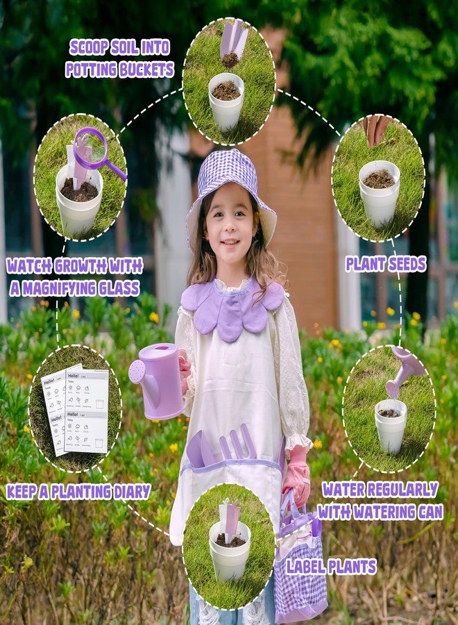 ROBOTIME Kids Gardening Set, 17PCS Toddler Gardening Tools, Toddler Gardening Set with Apron, Hat, Gloves, Watering Can & Tool Bag - Outdoor Play Garden Kit for Kids for Hands-On Learning (Purple) - Image 4