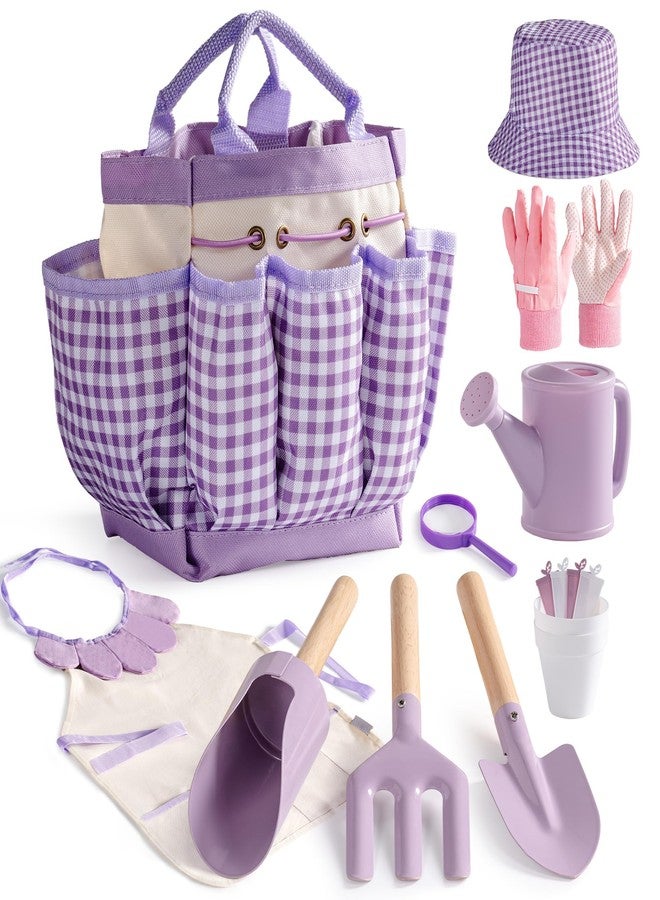 ROBOTIME Kids Gardening Set, 17PCS Toddler Gardening Tools, Toddler Gardening Set with Apron, Hat, Gloves, Watering Can & Tool Bag - Outdoor Play Garden Kit for Kids for Hands-On Learning (Purple) - Image 1