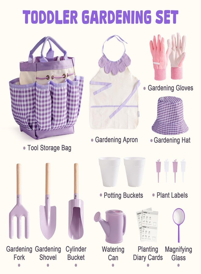 ROBOTIME Kids Gardening Set, 17PCS Toddler Gardening Tools, Toddler Gardening Set with Apron, Hat, Gloves, Watering Can & Tool Bag - Outdoor Play Garden Kit for Kids for Hands-On Learning (Purple) - Image 2