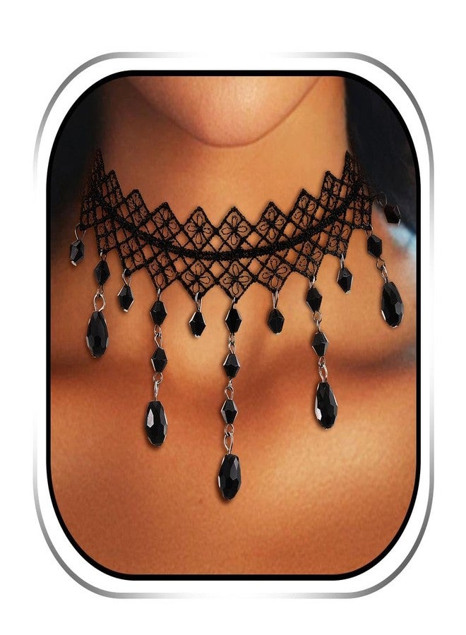 Zoestar Halloween Lace Choker Necklace Black Gothic Crystal Pendant Necklaces for Women - Image 1