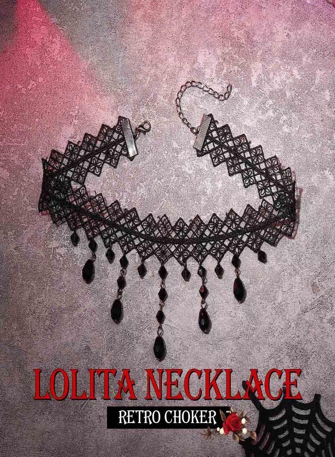 Zoestar Halloween Lace Choker Necklace Black Gothic Crystal Pendant Necklaces for Women - Image 2