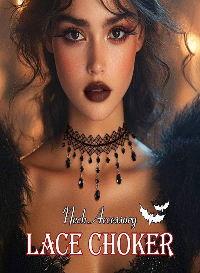 Zoestar Halloween Lace Choker Necklace Black Gothic Crystal Pendant Necklaces for Women - Image 5