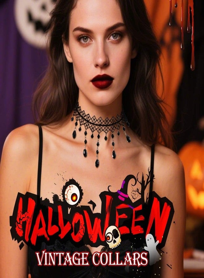 Zoestar Halloween Lace Choker Necklace Black Gothic Crystal Pendant Necklaces for Women - Image 3