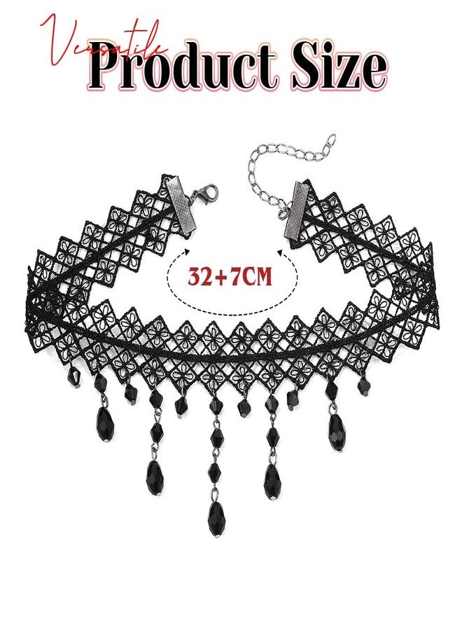 Zoestar Halloween Lace Choker Necklace Black Gothic Crystal Pendant Necklaces for Women - Image 4