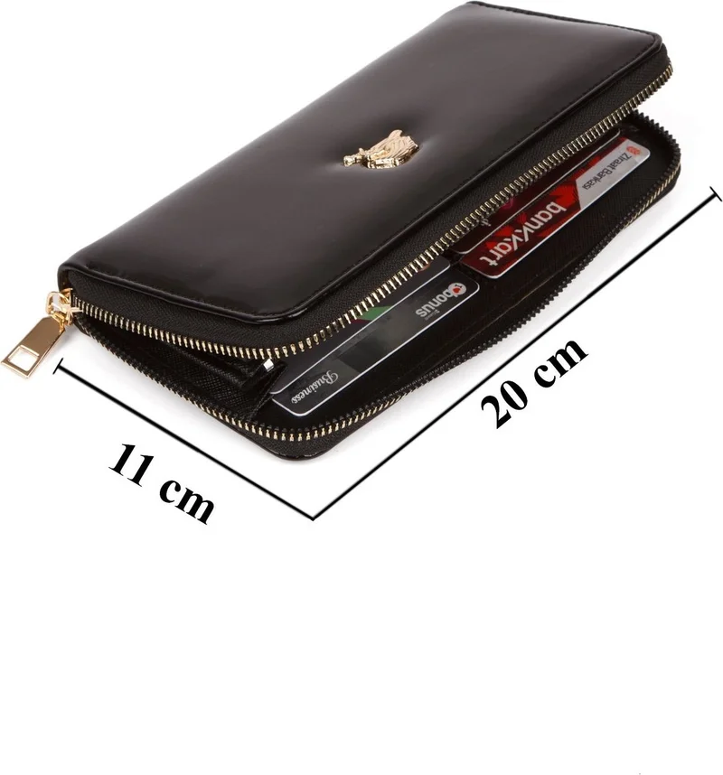 Avca Women's Patent Leather Soft Texture Horizontal Paper Coin Card Holder Phone Compartment Portfolio Wallet
