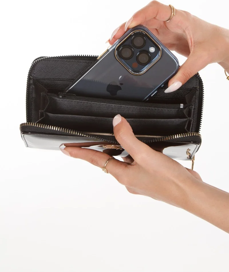 Avca Women's Patent Leather Soft Texture Horizontal Paper Coin Card Holder Phone Compartment Portfolio Wallet