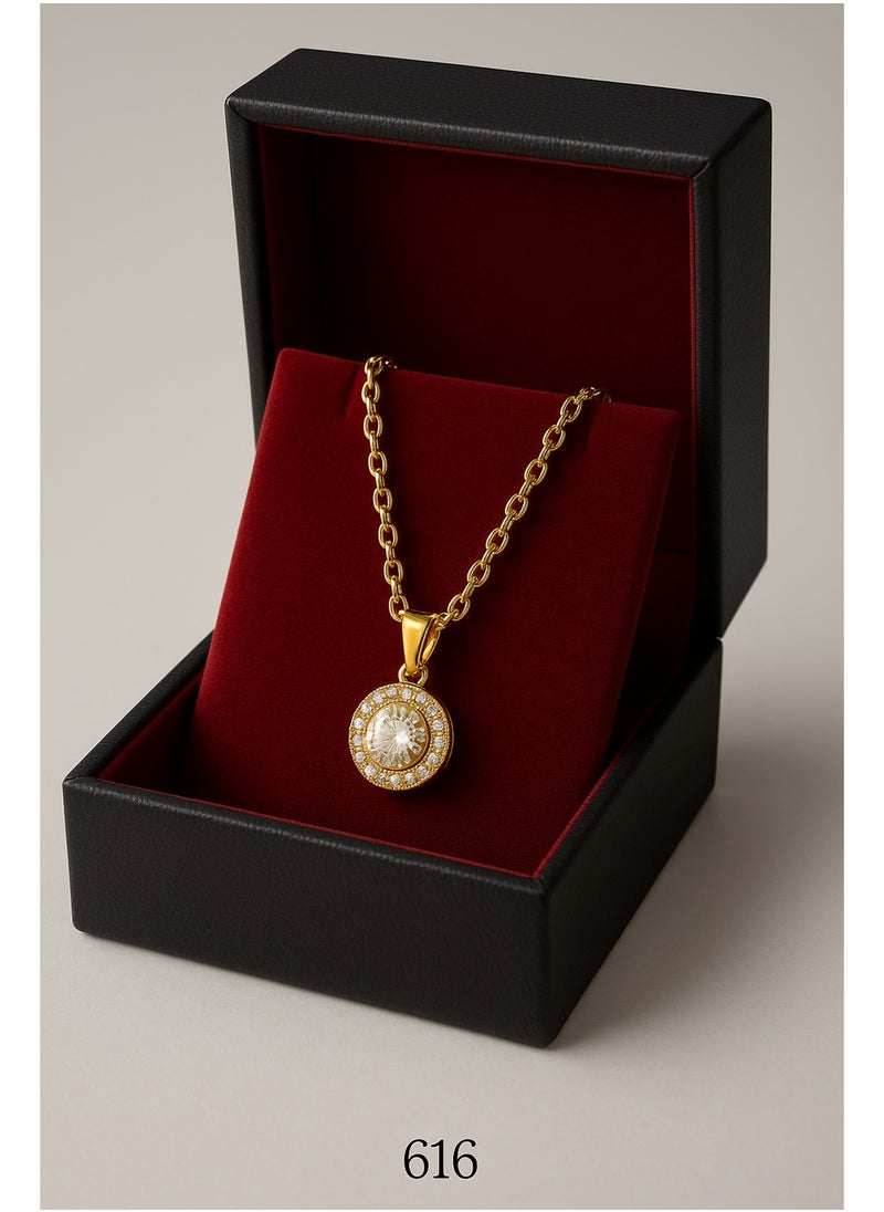 3Diamonds 3DIAMONDS Women's Gold-Plated Round Pendant Necklace with Central Crystal  - Image 2