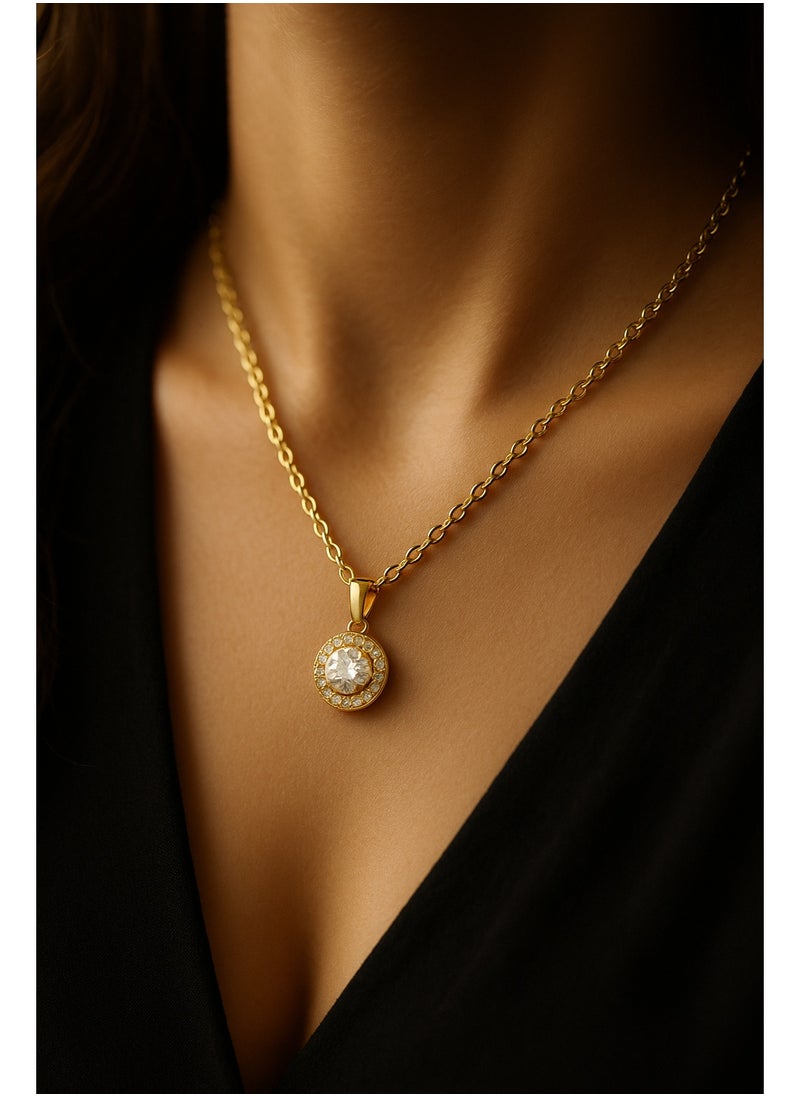 3Diamonds 3DIAMONDS Women's Gold-Plated Round Pendant Necklace with Central Crystal  - Image 4
