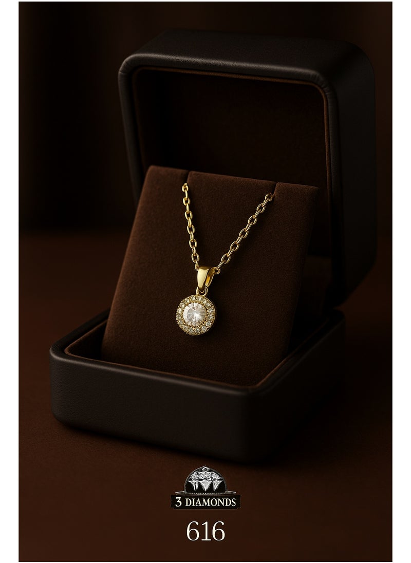 3Diamonds 3DIAMONDS Women's Gold-Plated Round Pendant Necklace with Central Crystal  - Image 1