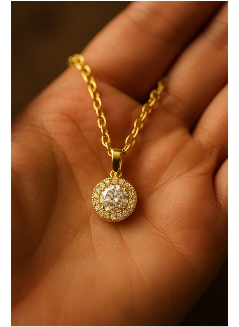 3Diamonds 3DIAMONDS Women's Gold-Plated Round Pendant Necklace with Central Crystal  - Image 3
