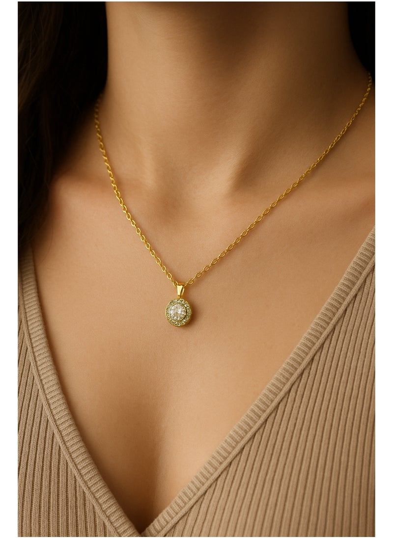 3Diamonds 3DIAMONDS Women's Gold-Plated Round Pendant Necklace with Central Crystal  - Image 5