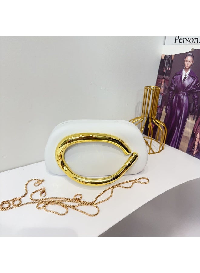 Classic Round Box Clutch Evening Bag Acrylic Retro Metal Handle Shoulder Crossbody Bag