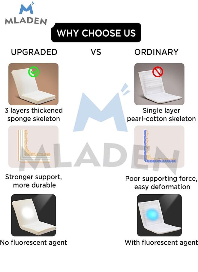 MLADEN - Floor Chair with Back Support Folding Lazy Floor Sofa Cushion Lazy Couch Tatami Lounger Floor Seat with 6-Position Adjustable Backrest Neck Pillow Fully Assembled for Meditating Reading Gaming Grey - Image 1
