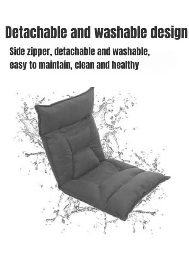 MLADEN - Floor Chair with Back Support Folding Lazy Floor Sofa Cushion Lazy Couch Tatami Lounger Floor Seat with 6-Position Adjustable Backrest Neck Pillow Fully Assembled for Meditating Reading Gaming Grey - Image 1
