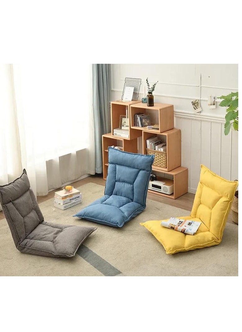 MLADEN - Floor Chair with Back Support Folding Lazy Floor Sofa Cushion Lazy Couch Tatami Lounger Floor Seat with 6-Position Adjustable Backrest Neck Pillow Fully Assembled for Meditating Reading Gaming Grey - Image 1