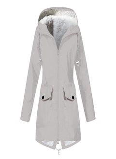 Women Plush Solid Stripe Rain Jacket Outdoor Plus Waterproof Hooded Raincoat Windproof