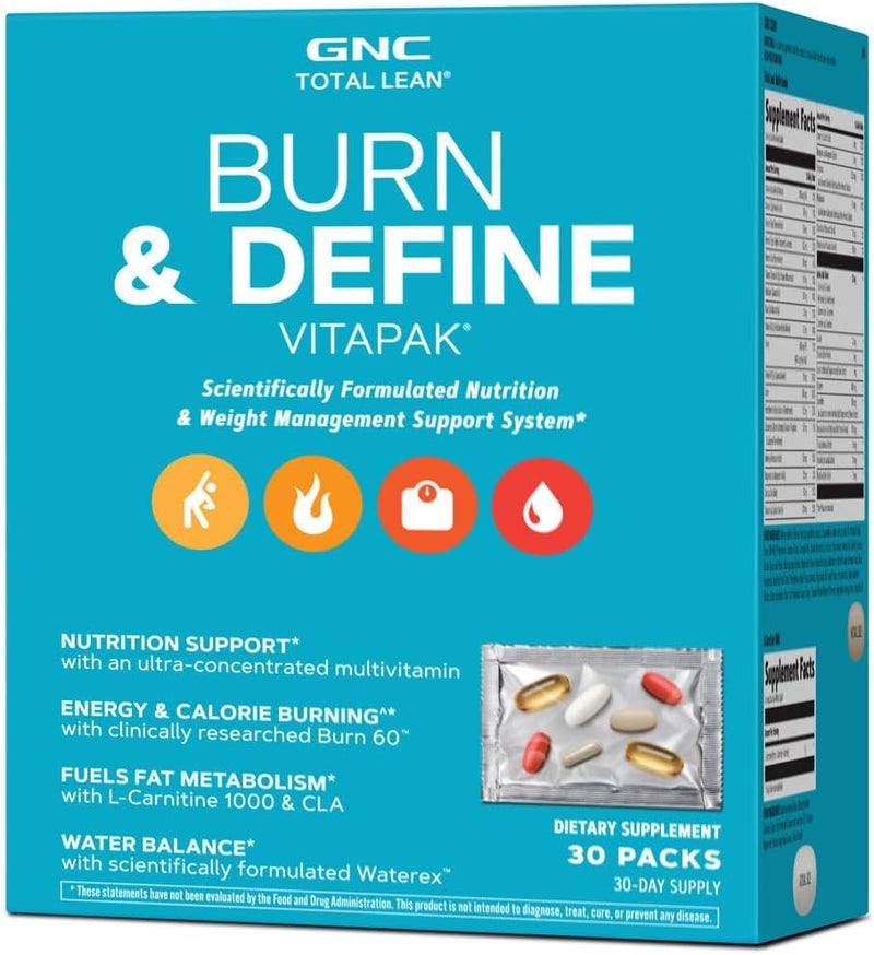 GNC Total Lean Burn and Define VitaPak Program for Men  Women 5in1 Pack for Energy Weight Management Calorie Burn Immune Health Water Balance 30 Servings - Image 1