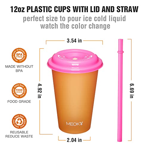 Meoky Color Changing Cups with Lids and Straws for Kids 6Pack 12oz Plastic Reusable Cold Drink Tumblers Summer Party Cups - Image 3