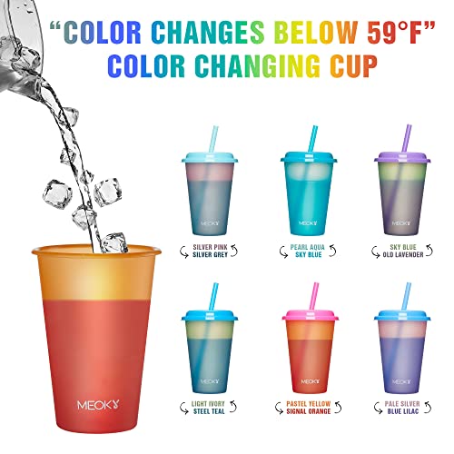 Meoky Color Changing Cups with Lids and Straws for Kids 6Pack 12oz Plastic Reusable Cold Drink Tumblers Summer Party Cups - Image 2