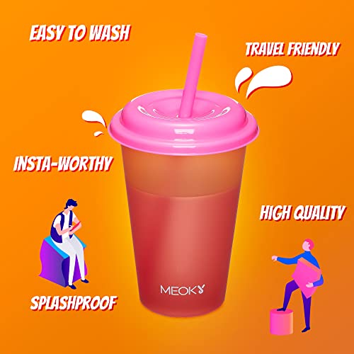 Meoky Color Changing Cups with Lids and Straws for Kids 6Pack 12oz Plastic Reusable Cold Drink Tumblers Summer Party Cups - Image 4