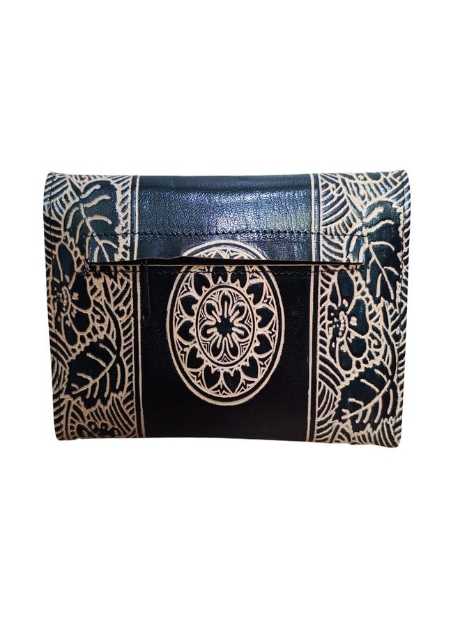 Chitrahar Genuine Shantiniketan Leather Traditional Chakra Motif Card Holder Wallet for Women (Black) - Image 2