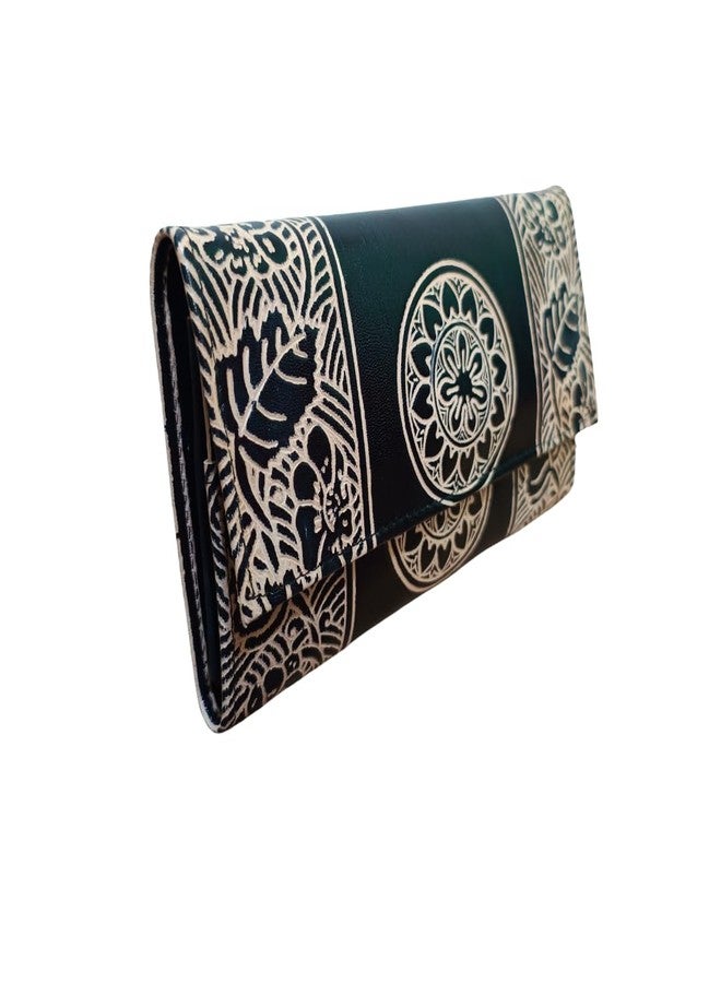 Chitrahar Genuine Shantiniketan Leather Traditional Chakra Motif Card Holder Wallet for Women (Black) - Image 4