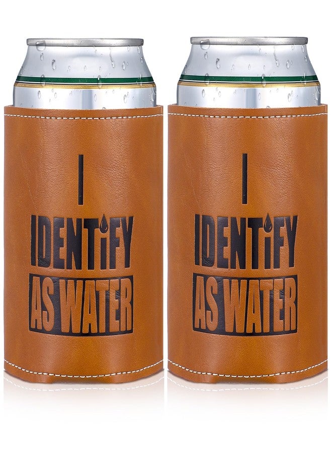 SiliFine 2 Pcs Gifts for Dad Grandpa Husband - 12oz Leather Can Cooler "i Identify as Water" Cool Can Sleeve Cooler, Dad Funny Birthday Present from Daughter Son Christmas Gifts - Image 1