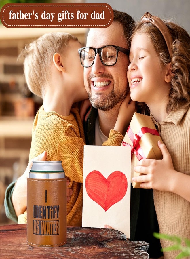 SiliFine 2 Pcs Gifts for Dad Grandpa Husband - 12oz Leather Can Cooler "i Identify as Water" Cool Can Sleeve Cooler, Dad Funny Birthday Present from Daughter Son Christmas Gifts - Image 2