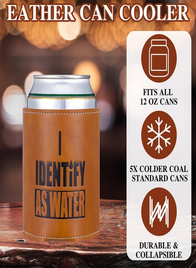 SiliFine 2 Pcs Gifts for Dad Grandpa Husband - 12oz Leather Can Cooler "i Identify as Water" Cool Can Sleeve Cooler, Dad Funny Birthday Present from Daughter Son Christmas Gifts - Image 5