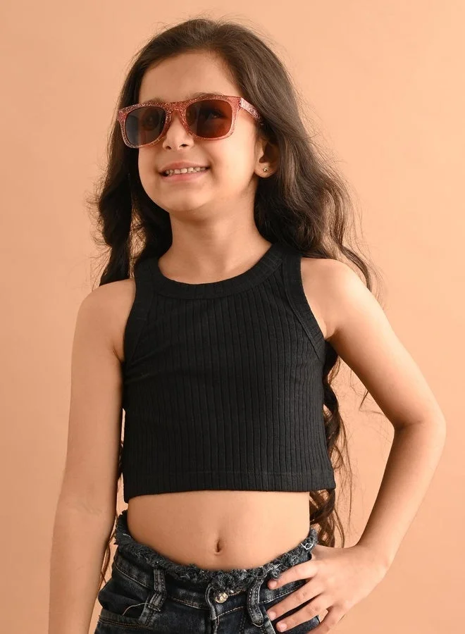 LILPICKS Sleeveless Black Crop Top for Girls