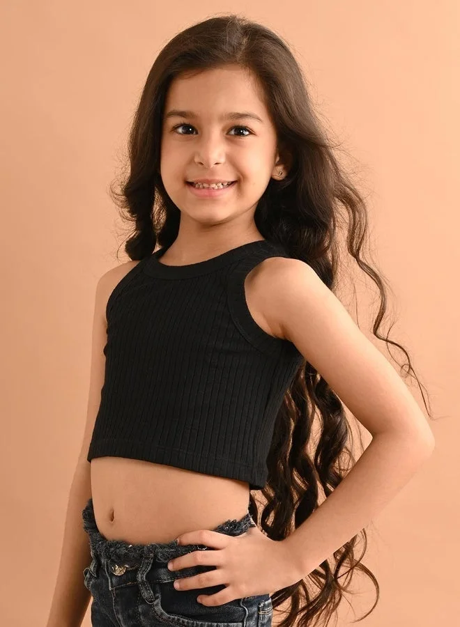 LILPICKS Sleeveless Black Crop Top for Girls