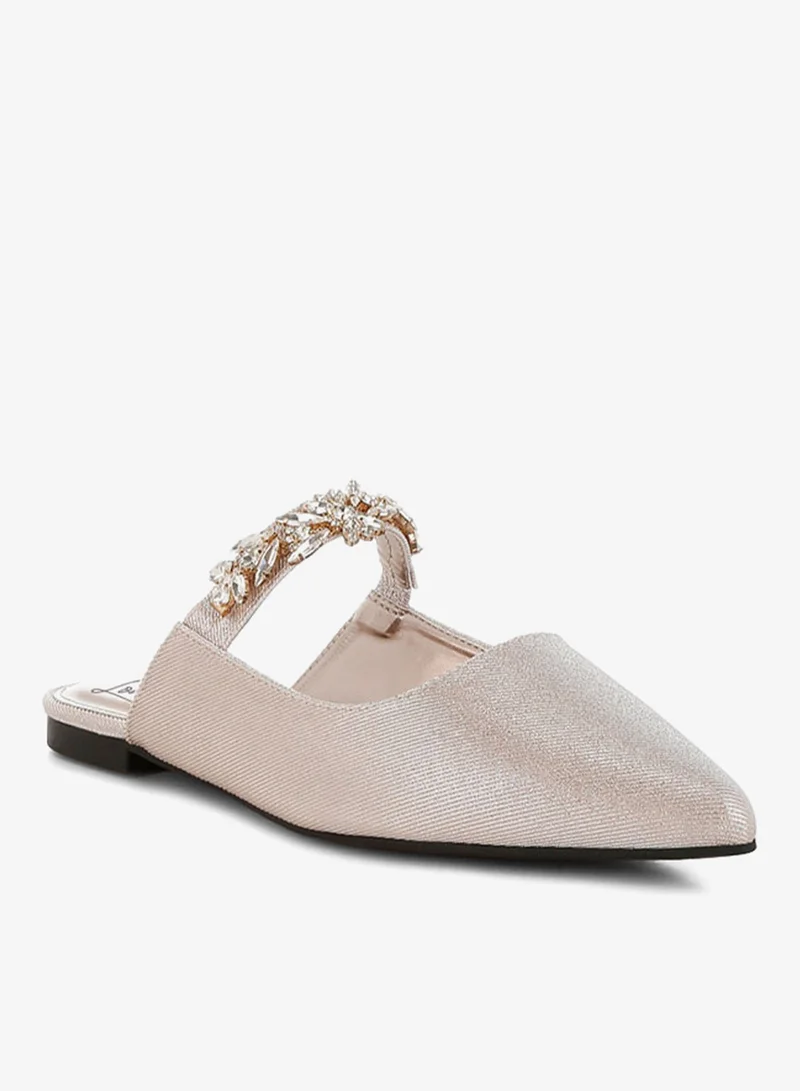 London Rag Diamante Strap Glitter Mules in Beige