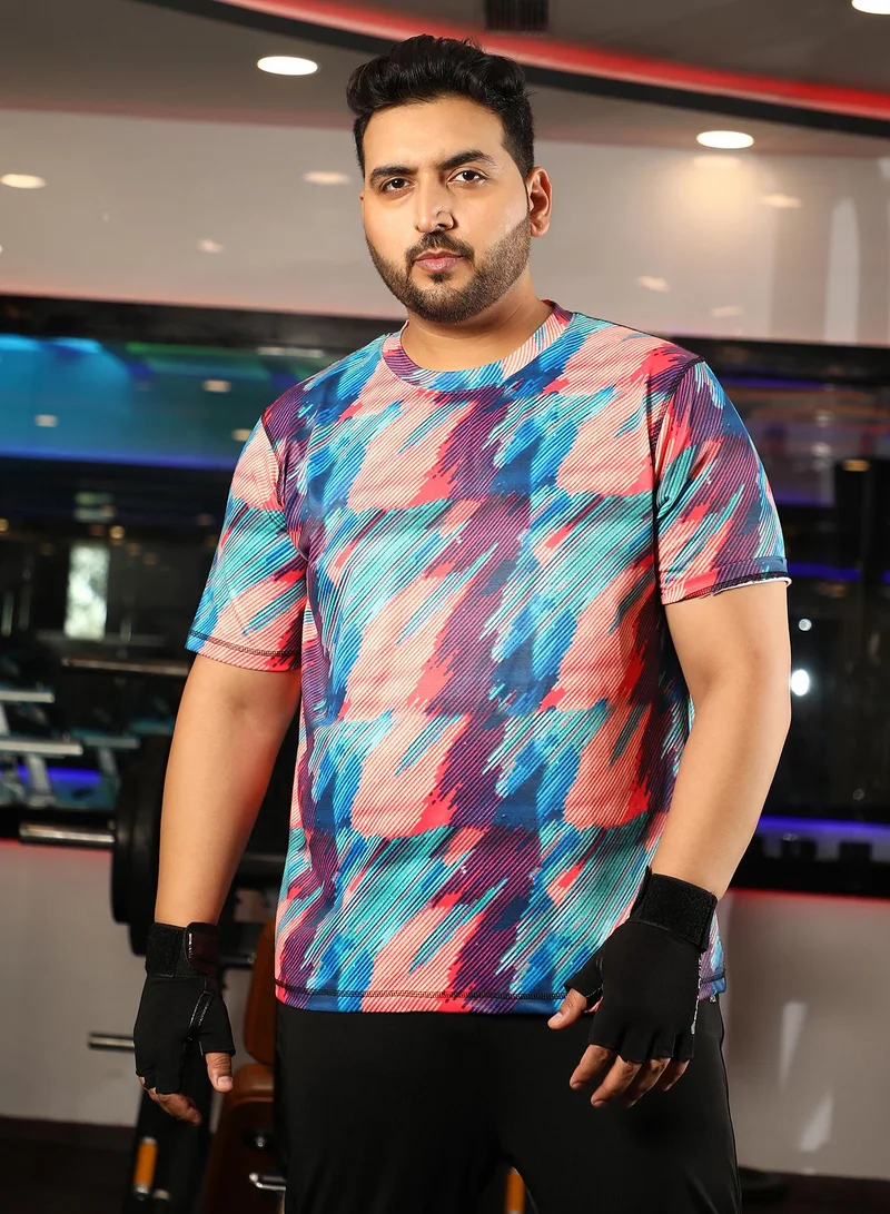 انستافاب بلس تي شيرت رياضي تجريدي عمودي متعدد الألوان للرجال