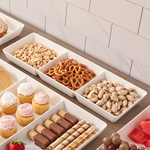 US Acrylic Avant White Plastic Divided Serving Trays (Set of 4) 15” x 5” | Narrow Reusable 3-Section Party Platters | Serve Appetizers, Fruit, Veggies, & Desserts | BPA-Free & Made in USA - Image 4