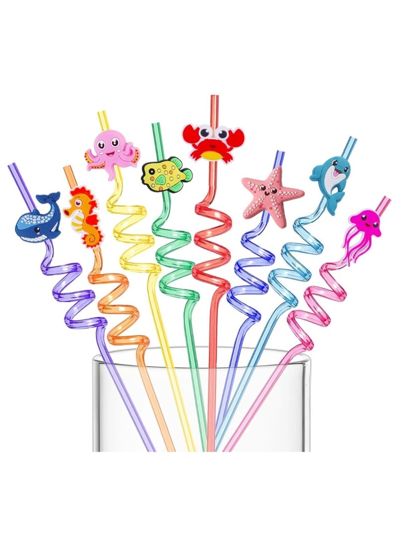 Plastic Crazy Drinking Straws with Removable Silicone Decorations, 12-Pack - Image 1