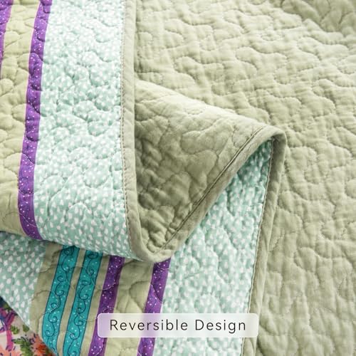 YAYIDAY Oversized King Bedspread Patchwork Quilt Set (120x118 Inch) - 100% Cotton Reversible Breathable Colorful Floral Quilted Coverlet with Pillow Shams for All Seasons - Image 4