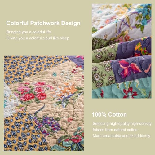 YAYIDAY Oversized King Bedspread Patchwork Quilt Set (120x118 Inch) - 100% Cotton Reversible Breathable Colorful Floral Quilted Coverlet with Pillow Shams for All Seasons - Image 3
