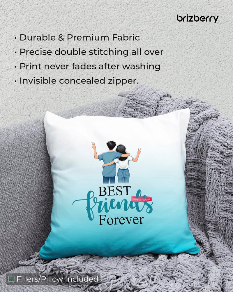 Brizberry® Pillow Cushion Gift, Unique Thoughtful Friendship Day Birthday Diwali Gift for Best Friend Bestie, for him her Boy Girl with Premium Filler Cushion (16 inch x 16 inch) (Design 16) - Image 5