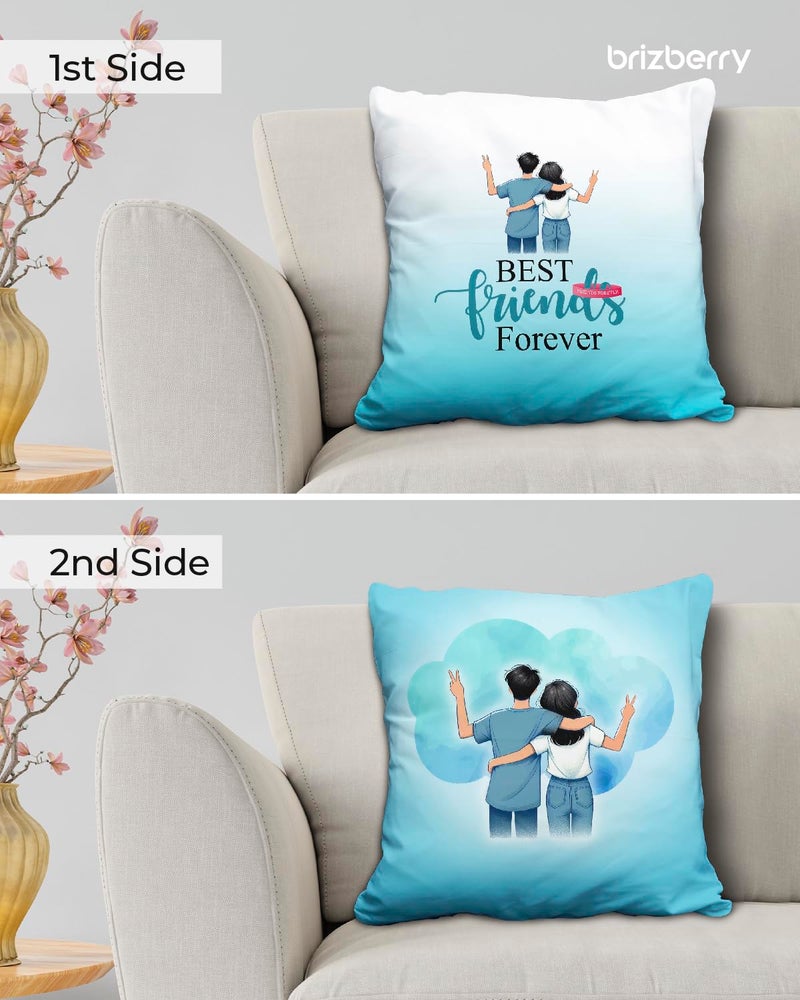 Brizberry® Pillow Cushion Gift, Unique Thoughtful Friendship Day Birthday Diwali Gift for Best Friend Bestie, for him her Boy Girl with Premium Filler Cushion (16 inch x 16 inch) (Design 16) - Image 2