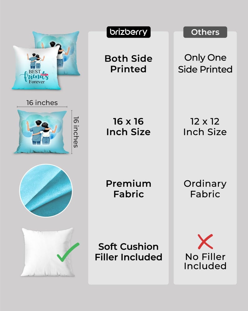 Brizberry® Pillow Cushion Gift, Unique Thoughtful Friendship Day Birthday Diwali Gift for Best Friend Bestie, for him her Boy Girl with Premium Filler Cushion (16 inch x 16 inch) (Design 16) - Image 3