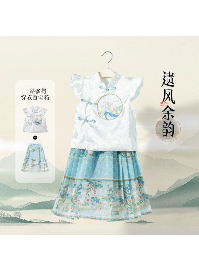Bornbay summer Girls' Breathable And Cool Sleeveless Pleated Skirt Two-piece Outfit - Image 3
