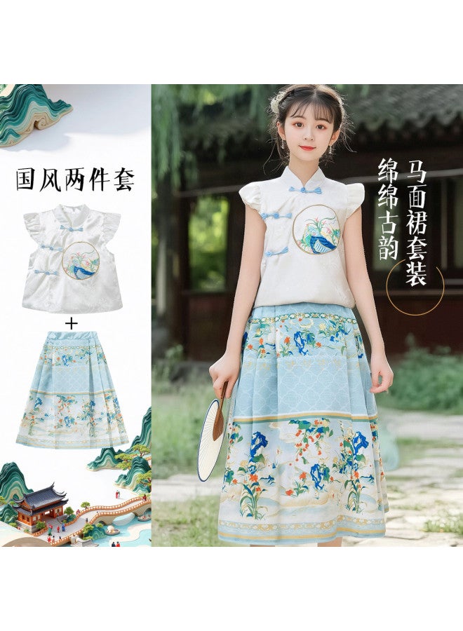 Bornbay summer Girls' Breathable And Cool Sleeveless Pleated Skirt Two-piece Outfit - Image 2
